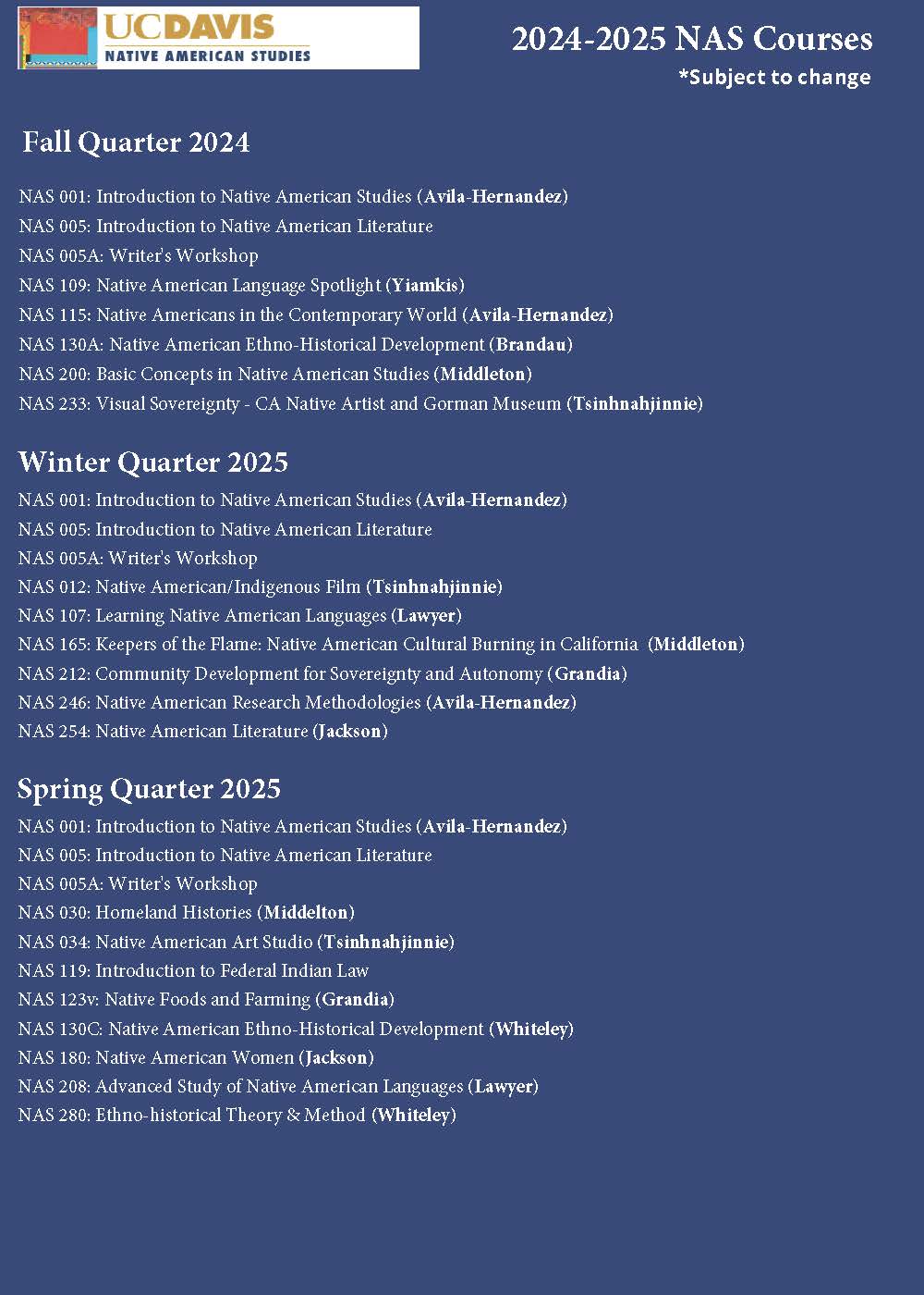 NAS Course List